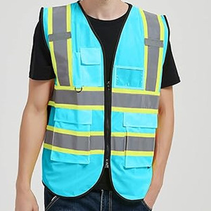 Chaqueta de seguridad con tira reflectante de alta visibilidad y varios bolsillos con logotipo personalizado Chaleco de seguridad de alta visibilidad para trabajo de ingeniero con logotipo - Product Image 2