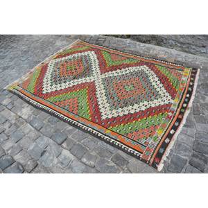 Tapis turc vintage grande surface 5.8x7.5 pieds intérieur rouge vert laine Latex Patchwork forme rectangulaire Tabriz pour chambre couloir - Product Image 3