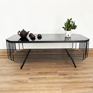 Mesa de Centro Rectangular Moderna con Tapa de Vidrio Templado y Marco Redondo de Hierro - Resistente para Sala de Estar y Gimnasio (TT68195) - Product Image 6