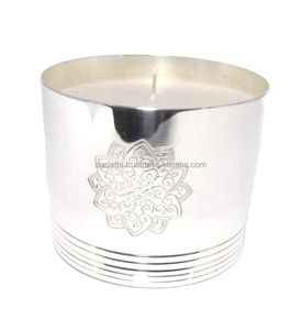 Décoration de maison de luxe bougie de couleur argent vintage faite à la main attrayant vide couvercle en métal de luxe pot de bougie en vrac - Product Image 1