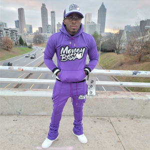 Custom Design Printed Embroidery Stacked Flare Flared Unisex 100% Cotton Breathable Eco-Friendly Joggers Sweatsuits Street Wear - Product Image 4