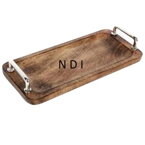 Bandeja de madera Rectangular con acabado de nogal de calidad superior hecha a mano para exhibición de alimentos y aperitivos, bandeja para servir dulces y pasteles - Product Image 1
