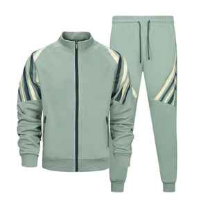 Ensemble de survêtement décontracté pour homme, été, spandex, coton, respirant, uni, deux pièces, veste zippée, jogging - Product Image 5