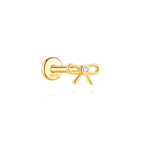 18K placcato oro S925 <span class=keywords><strong>argento</strong></span> forma di fiocco CZ Flat Back cartilagine <span class=keywords><strong>Piercing</strong></span> gioielli <span class=keywords><strong>per</strong></span> elica Tragus 1.2*6MM - Product Image 1