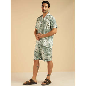 Amanush <b>Men's</b> Geometric Print Cotton Co-Ord Set Short Sleeve Spread Collar Shirt With Short Casual Summer Wear 2 Piece Outfit - Product Image 3