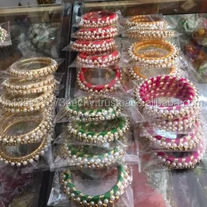 Ấn Độ Handmade Bangle Lụa Chủ Đề Gotta Bangles Bracelet Với Ngọc Trai Cho Phụ Nữ