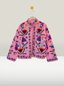 Veste d'hiver indienne faite à la main pour femmes décontracté brodé Suzani pardessus tissu tissé vêtements d'extérieur lavés cadeau parfait pour elle - Product Image 4
