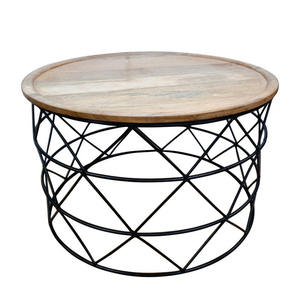 Vente chaude Meubles Fer Et Bois D'acacia Forme Ronde De Luxe Designer Table Basse Noir Mat PC Finition À La Main - Product Image 2