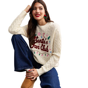 Jersey de cuello redondo para mujer Ajuste regular Bordado Liso 100% Tela de lana Diseño forrado Invierno Otoño Temporada Casual - Product Image 2