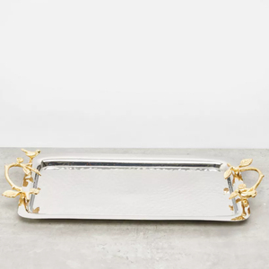 Eco-Friendly Table Decoration Snacks Serving Tray Highest Quality Hammered Metal Tray With Floral Handle For <b>Hotel</b> <b>Supplies</b> - Product Image 4