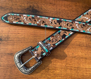 Cinturones florales pintados a mano y mecanizados a mano, cinturones unisex de cuero auténtico hechos a mano, novedad - Product Image 2