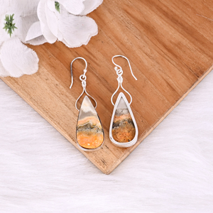 <b>Bumble</b> <b>Bee</b> Jasper Pear Gemstone Handmade Classic Style Dangle <b>Earrings</b> Silver Plated Brass Anniversary Gift - Product Image 4