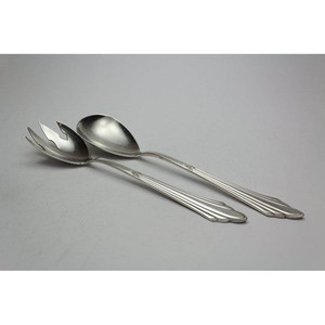 Cuchara y tenedor de acero inoxidable con acabado de espejo plateado, diseño elegante, hoja de palma dorada - Product Image 5