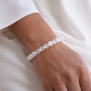 Wholesale Natural Selenite Healing <b>Crystal</b> <b>Craft</b> Bracelet White Gemstone Beads Elastic Energy Stone Jewelry For Gift Decorate - Product Image 6