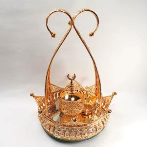 Soporte de incienso árabe, decoración del hogar, elegante forma tallada, increíble patrón dorado, Metal de quemador de incienso, escritorio, estilo de Oriente Medio - Product Image 2