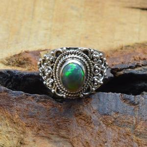 โอปอลเอธิโอเปียสีดำ925เงินสเตอลิงอัญมณีธรรมชาติแหวนออกแบบทำด้วยมือเครื่องประดับที่สง่างาม - Product Image 2