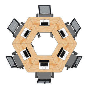 Juego de 6 Mesas Trapezoidales Modernas para Oficina OMA HBOM012, Fabricadas con Madera de Caucho y Patas de Hierro - Product Image 2
