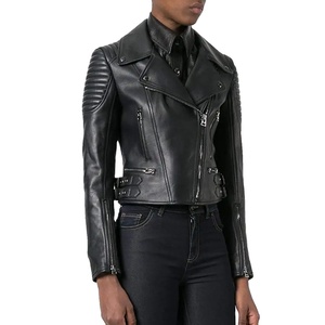 Chaqueta de cuero con cremallera de Color negro de manga larga de nuevo diseño de moda personalizada de alta calidad chaqueta de moda para mujer - Product Image 2