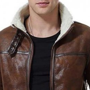 Premium Men's Brown Shearling Style <b>Leather</b> <b>Jacket</b> Full Zip <b>Winter</b> Biker Coat Custom Logo Factory Supply From Pakistan - Product Image 3