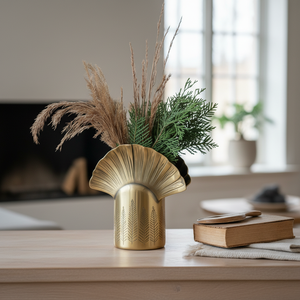 Handmade Modern Luxury Iron Vase Sculptural Fan Rim Leaf Texture Home Decor <b>Flower</b> Table Top Vase - Product Image 3