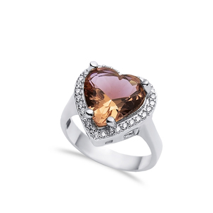 Anillo de sultanita con corte de corazón, diseño de Halo romántico, anillo de amor con cambio de Color chapado en rodio, venta al por mayor, joyería de plata de ley 925 - Product Image 1