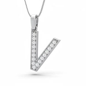 Pendentif en or et diamants de qualité supérieure en forme de V, or blanc 18 carats avec diamants véritables, bijoux fins personnalisés élégants, cadeau pour femmes - Product Image 1