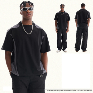 Camiseta de retazos de Color estilo Hip Hop, camiseta suelta de alta calidad, Camiseta de algodón pesado para hombres de 260gsm - Product Image 4