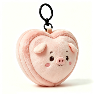 Porte-clés en peluche cochon rose personnalisé en forme de cœur, breloque de sac cochon mignon, porte-clés en peluche animale en coton PP doux, accessoire de sac à dos, cadeau unisexe - Product Image 1