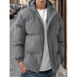 Chaqueta cortavientos al por mayor de invierno informal para hombre de alta calidad, servicio OEM, abrigo de burbujas cálido para exteriores, chaqueta acolchada con capucha teñida lisa - Product Image 1