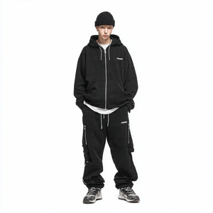 Conjunto Deportivo de Invierno para Hombre, Sudadera con Capucha de Doble Línea de Rayas Extra Grande y Pantalones Rectos |   Estilo holgado y urbano - Product Image 6