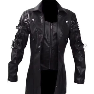 Veste en cuir véritable personnalisée pour hommes avec motif de camouflage Mode d'hiver à fermeture éclair pour une utilisation au printemps en vente! - Product Image 1