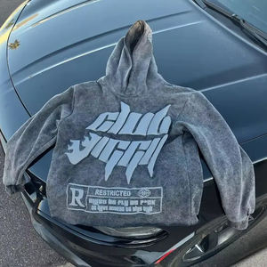 Streetwear unisexe en coton pour hommes 400 Gsm Heavyweight Distressed Hoddies Fabricants de vêtements Sweats à capuche personnalisés avec impression bouffante - Product Image 4