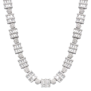 Cadena de Eslabones Cubanos Chapada en Oro con Diamantes Cultivados en Laboratorio y Detalles de Bolas, Cadena de Plata de Ley 925 para Hombre - Product Image 1