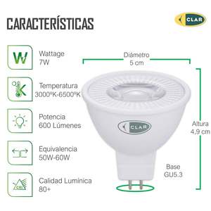 Bombillas LED GU5.3/MR16 de 7W, Solución de Iluminación Dicroica de Bajo Consumo - Product Image 2