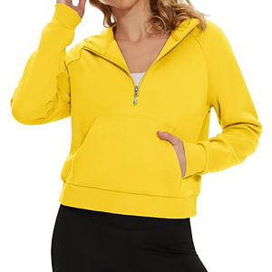Sudadera de mujer con cremallera de un cuarto, estilo casual urbano, hombros caídos, transpirable, ecológica, de punto grueso - Product Image 5
