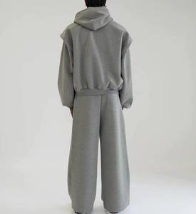 Conjunto de Sudadera y Pantalones Deportivos de Invierno Personalizados OEM, Pantalones Anchos de Cintura Doble, Estilo Y2K, con Cremallera, Pedrería, Acampanados, 100% Algodón - Product Image 4