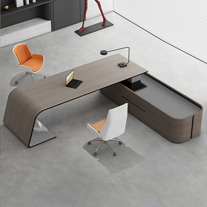 Modern Smart Shaped Executive Office <b>Desk</b> Wireless Charging Wood Panel <b>Computer</b> Workstation Commercial Office Table Villa Boss - Product Image 4