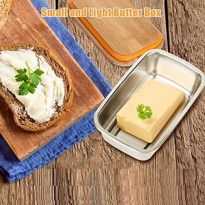 Récipient de stockage de beurre d'ustensiles de cuisine avec la boîte d'acier inoxydable de couteau avec la forme supérieure en bois de rectangle bien polie - Product Image 3