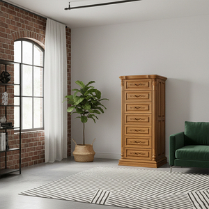 Cómoda de Madera de Teca Tallada a Mano de Estilo Europeo Real con 7 Cajones para Almacenamiento en el Dormitorio - Product Image 5