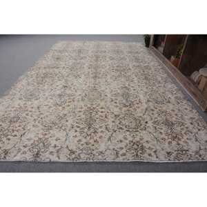 Alfombra turca Vintage Beige Marrón 5,5X8,9 FT Tejido plano de lana con patrón de retazos para decoraciones de sala de estar - Product Image 2