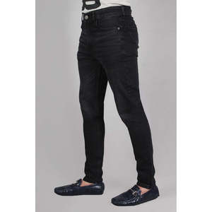 Jean décontracté vintage pour homme JONATHAN à taille haute, coupe skinny droite, couleur foncée, tricoté, avec logo personnalisé, idéal pour l'hiver - Product Image 2