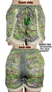 Nouveau à la mode 70% soie 30% rayonne motif fleuri Shorts respirant taille moyenne élastique élégant Shorts chauds pour les jours d'été détendus - Product Image 4