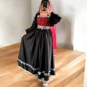 2025 nouveautés à la mode afghan Kuchi robe dames manches longues tenue de fête genou longueur élégant imprimé fleuri dentelle volants - Product Image 3