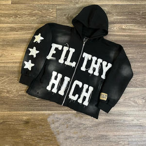 Personnalisé 400 gsm Lavage à l'acide Vintage Distressed Broderie Patch À Capuche Streetwear Coupe Brut Recadrée Capuche Doublée Polaire Hiver À Capuche - Product Image 6