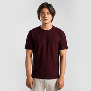 T-shirt GridLock à motif uni en tissu tricoté lourd de 200 grammes, couleur marron, avec logo brodé, étiquette personnalisée, respirant, style hip-hop - Product Image 1