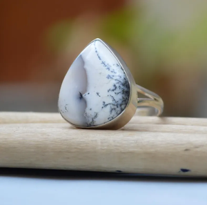 Conjunto de bisel de Plata de Ley 925 de ópalo dendrítico natural, anillo de declaración bohemio, joyería de piedras preciosas naturales exquisitas para elegancia - Product Image 1