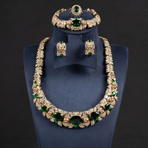 El más nuevo diseño 4PCs Conjuntos de joyas Lujo Nupcial Perla Colorido Zirconia Diamante Hermoso Collar Conjuntos de joyas de boda - Product Image 3