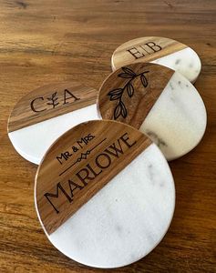Custom Home Bar Coaster Set Creative Marble and Acacia Wooden Round Mats & Pads Spliced Marble Coasters - Product Image 3