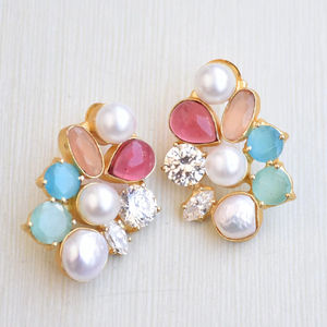 Boucles d'oreilles pendantes en laiton naturel, perle de qualité supérieure, pierre naturelle brute, finition en laiton satiné, design bohème chic, haute qualité, export - Product Image 2