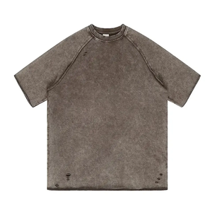 T-shirts en maille lourde lavés, ensemble de survêtement 2 pièces, coupe régulière, 100% coton, logo personnalisé pour hommes - Product Image 1